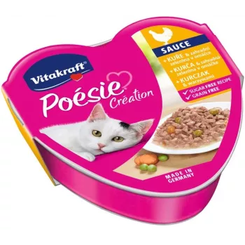 Märg kassitoit Vitakraft Poesie Creation SOS — kana köögiviljadega, 85 g alus, täiskasvanud kassidele, valk 8%, rasv 4,5%