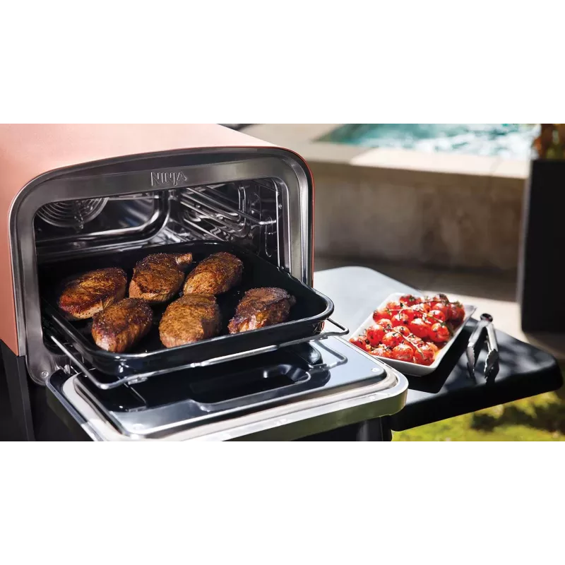 Ninja OO101EU välisgrill/barbeküü Elektriline + Söegrill Must, Punane, Hõbedane 2400 W