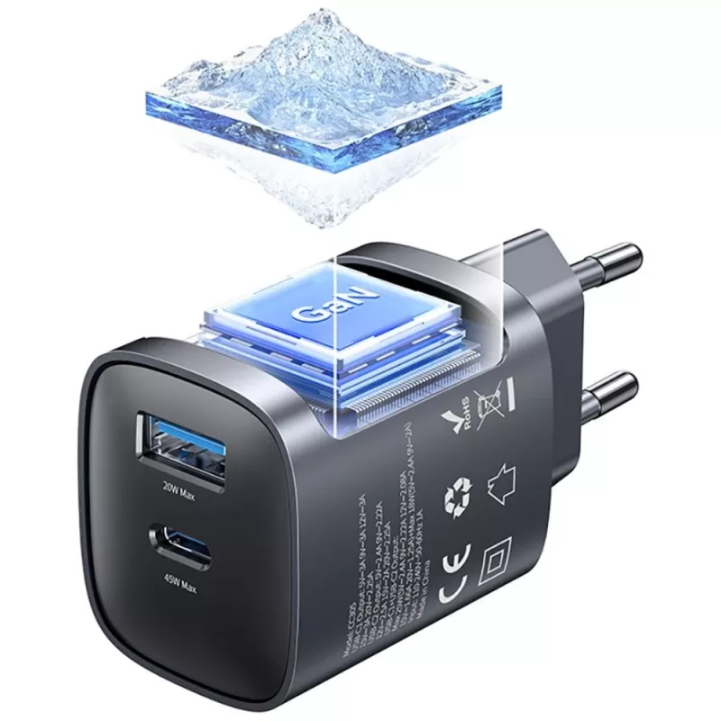Laadija T66 45W GaN CC290 USB-A + USB-C