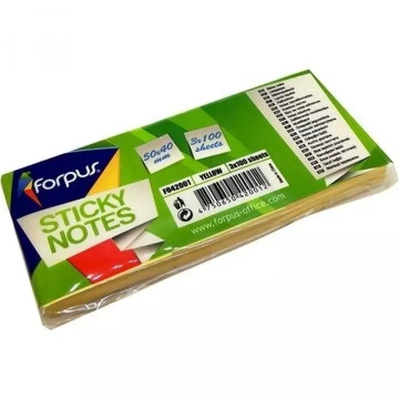 Stiky notes Forpus, 40x50mm, kollane (3x100) 0717-101
