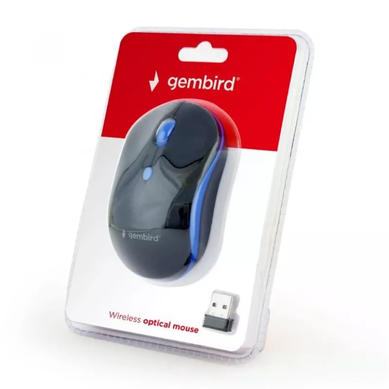 Juhtmevaba optiline hiir Gembird MUSW-4B-03-B, RF, mõlemakäeline, 1600 DPI, 4 nuppu, akutoitega, sinine/must