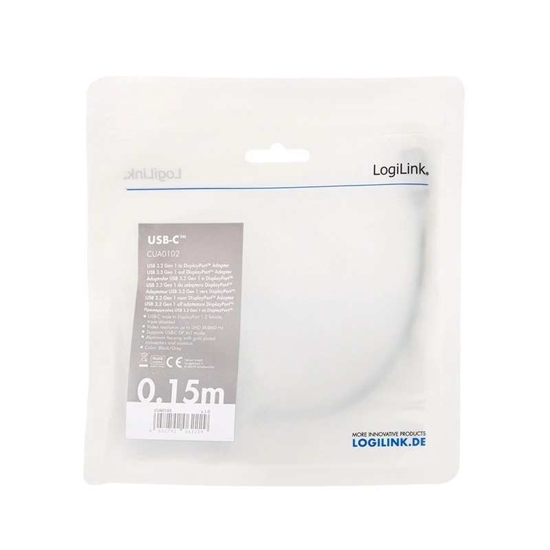 LogiLink CUA0102 USB 3.2 Gen1 USB-C - DisplayPort-kaabel 0,15 m must