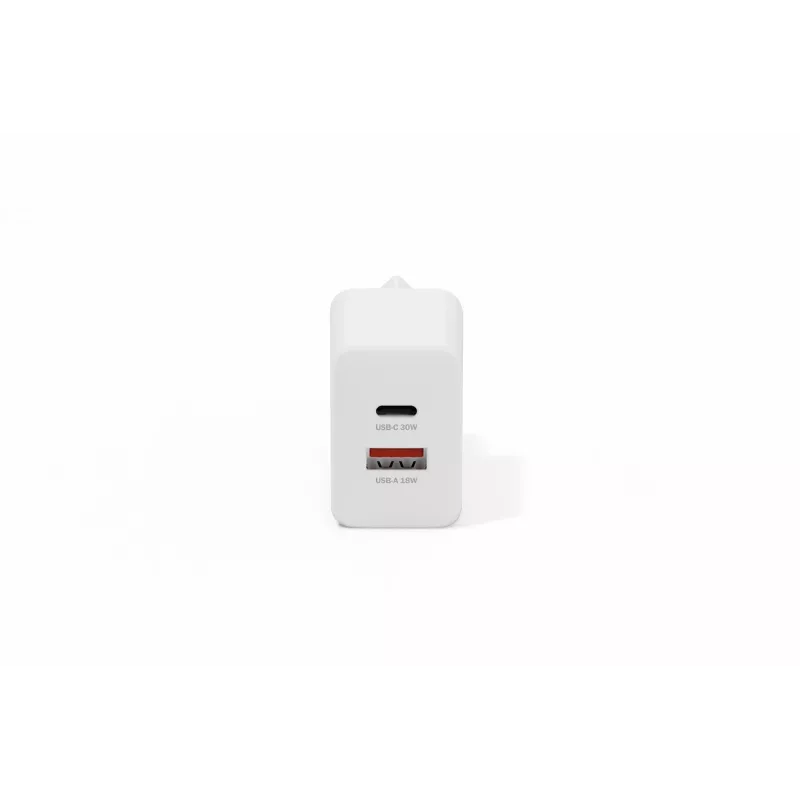 AC Indoor USB GaN Charger DIGITUS DA-10301 — 30W, 1× USB-C, 1× USB-A, 100–240V, valge