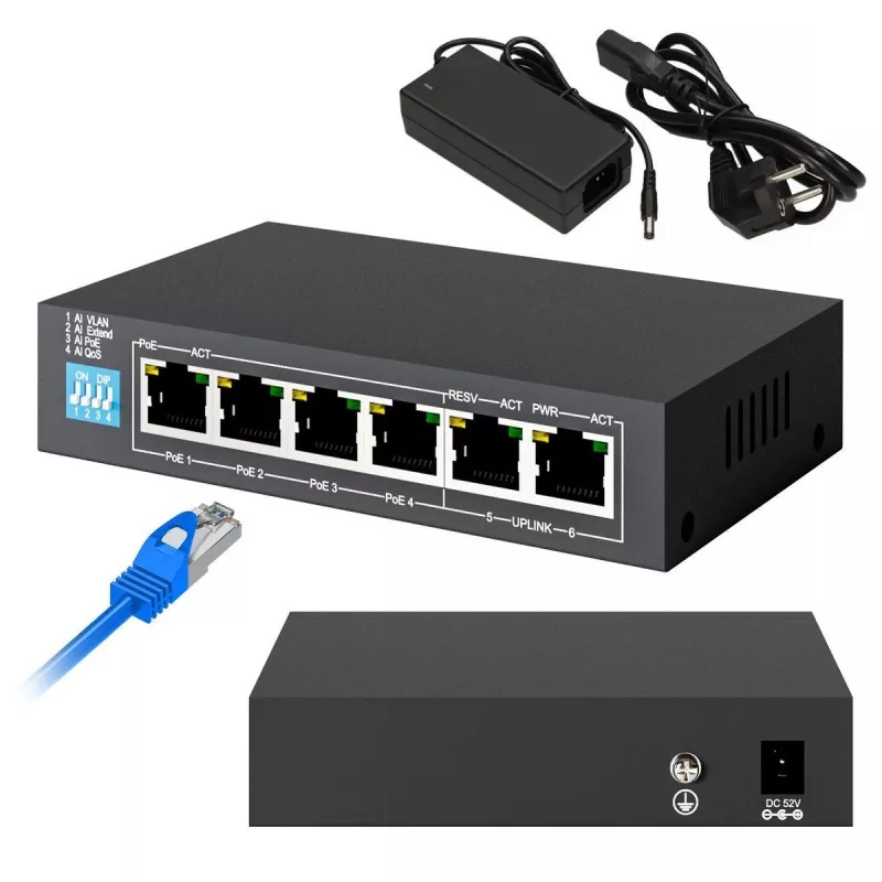 Haldamata kommutaator Extralink EUROS V2 4x 100 Mb/s PoE/PoE+