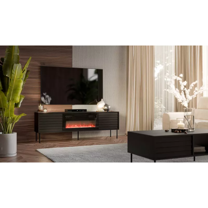 TV-kapp Cama Meble CORTINA 180x40x60 cm must musta kaminaga