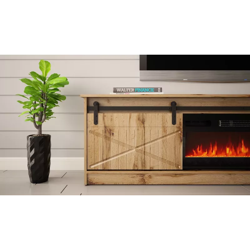 TV kapp Cama Meble GRANERO koos kaminakapiga, Wotan tamm, 2000×350×567 mm, 2 ust, 2 riiulit