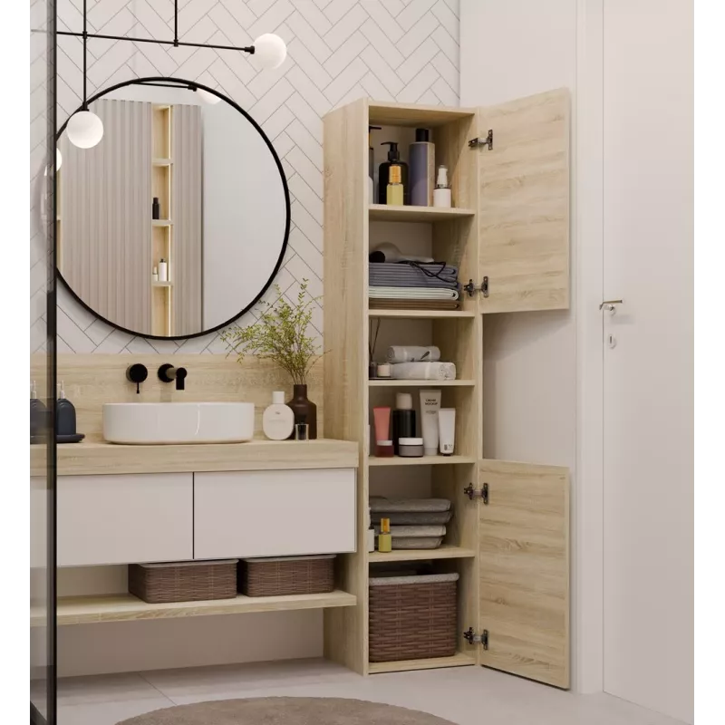 Vannitoa hoiukapp top e shop S40 SONOMA — tammepuust raam, vabaltseisev, 6 riiulit, 400×300×1700 mm