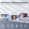 Unitek laadimisjaam 10X USB 2.4A 60W valge