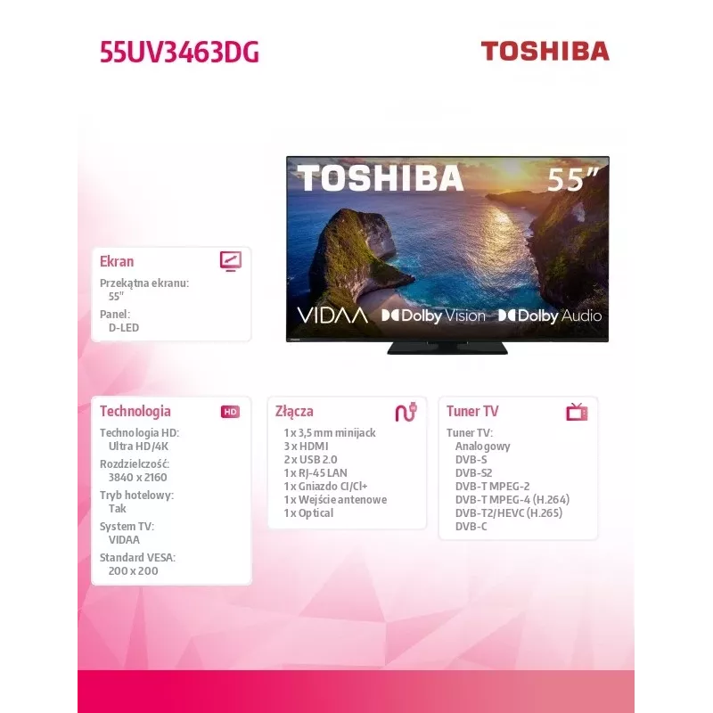 TV Toshiba 50UV3463DG 55-tolline 4K Ultra HD DLED 3840 x 2160