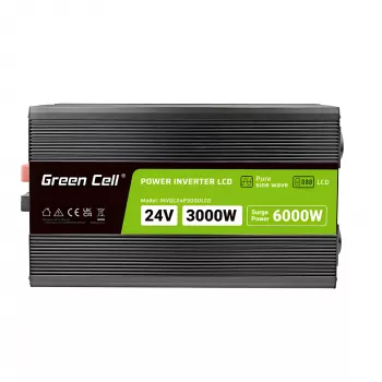 Autoinverter roheline Cell INVGC24P3000LCD 24V 3000W puhas siinuslaine, 230V 50Hz, LCD, tüüp F