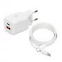 USB-laadija IBOX ILUC42W 42W (maks 33W), 1×USB-C PD3.0, 1×USB-A QC3.0, 100–240V, valge