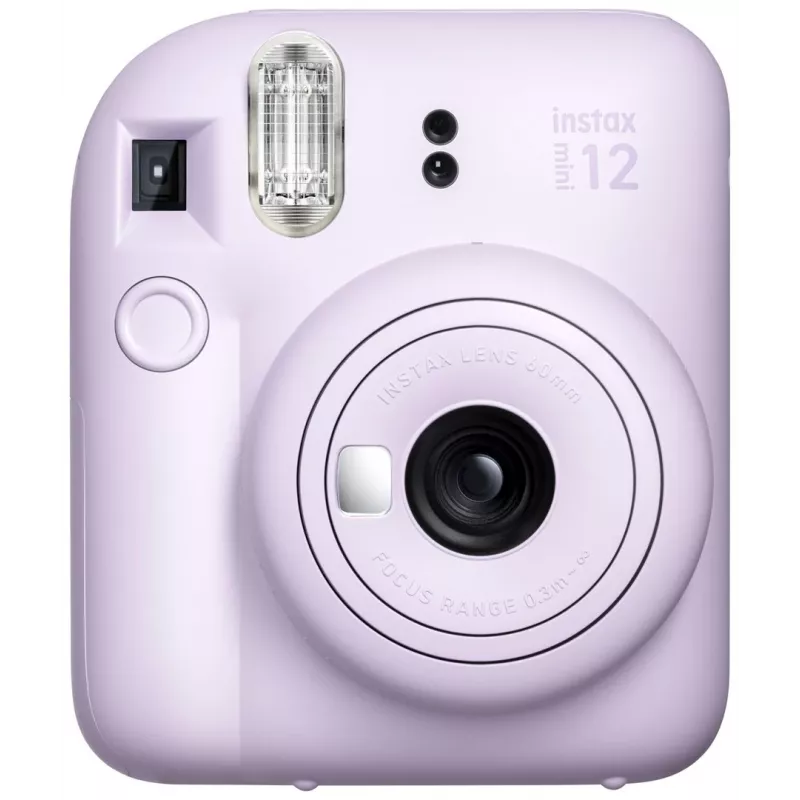 Kiirkaamera Fujifilm Instax Mini 12 lilla — pilt 86×54 mm, film 62×46 mm, 60 mm fookuskaugus