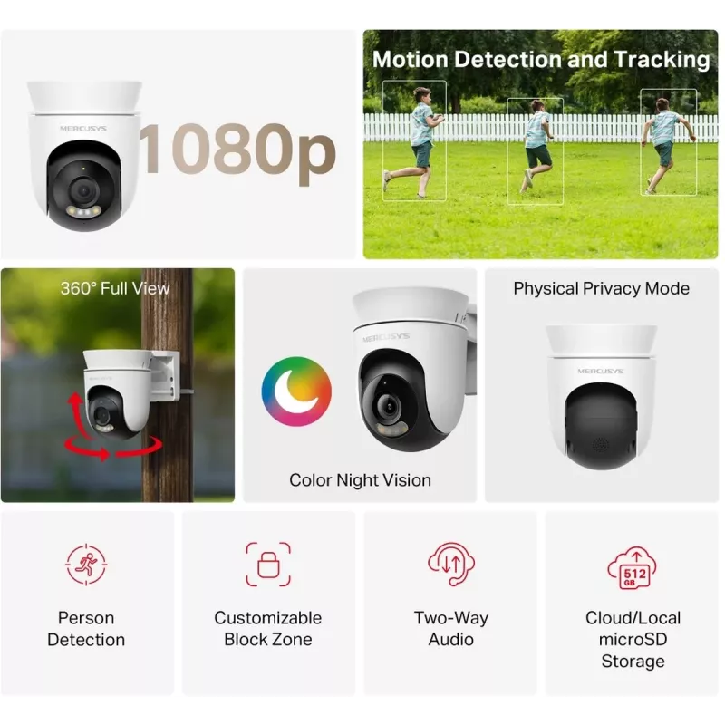 IP turvakaamera MERCUSYS MC500 1080p WDR Wi‑Fi Outdoor Bulb IP65 PoE/DC 2‑way Audio 340° pan 9x optiline suum