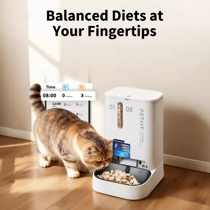 Automaatne lemmikloomasöötja PETKIT YumShare Dual-hopper 2 kaameraga, 5 L maht, ABS ja 304 roostevaba teras, valge