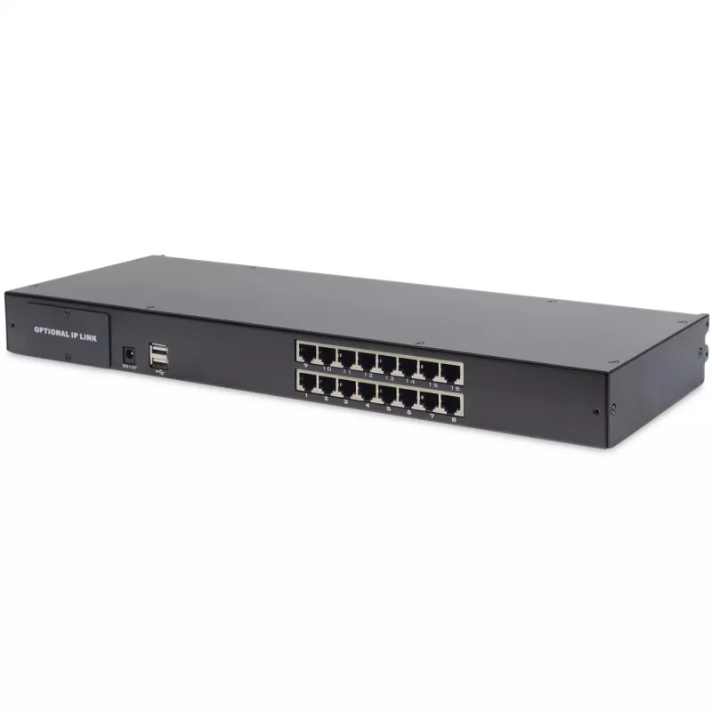 19-tolline LCD KVM-konsool DIGITUS DS-72211-5US, 16 pordiga, Cat 5, 1366x768, US International klaviatuuriga