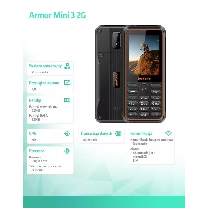 Mobiiltelefon UleFone Phone Armor Mini 3 2G 2,8-tolline Must
