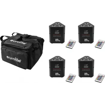 LED-valgustuskomplekt EUROLITE AKKU TL-3 QuickDMX 4x pehme kotiga – akutoitel TL-3 seadmed, QuickDMX juhtimine, kaasaskantav kandekott