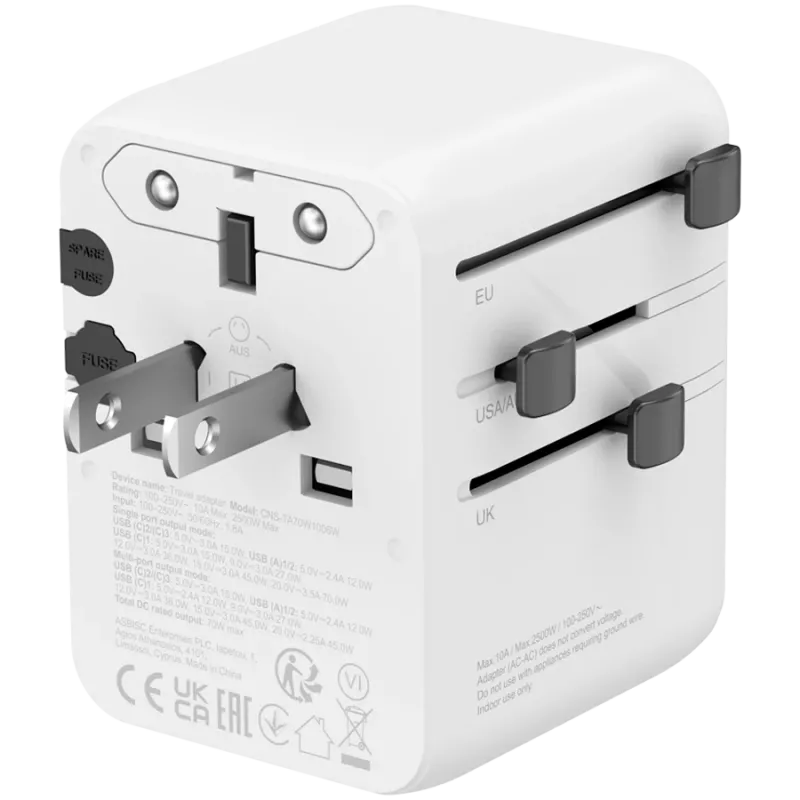 CANYON Travel Adapter OnTour 70 EU/UK/US/AUS 70W Valge