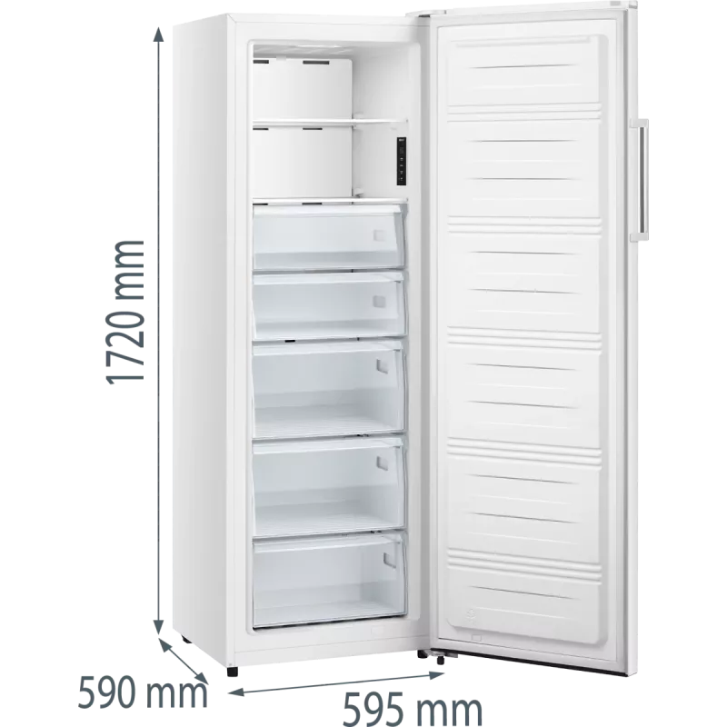 Püstkülmik Gorenje FN617EEW5 — 240 L, No Frost, 172 cm kõrgus, vabaltseisev, valge, ekraan, energiaklass E