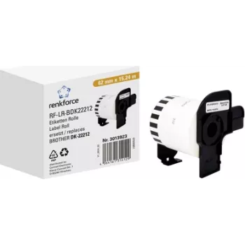 Renkforce sildirull, ühilduv, asendab Brother DK-22212, 62 mm x 15,24 m, paber, valge, 15,24 m, püsiliimiga, pidevlint, RF-6027846 (RF-6027846)