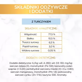 Märg kassitoit Purina GOURMET Gold Adult tuunikala 85 g purk, valku 10,5%, rasva 7%, niiskust 77,5%