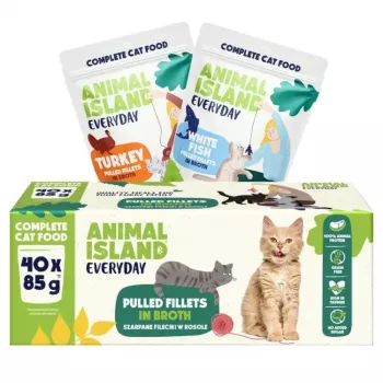 Niiske kassitoit animal island Everyday kalkuni ja valge kala fileed puljongis, 40 x 85 g, täiskasvanud, teraviljavaba, kotikesed