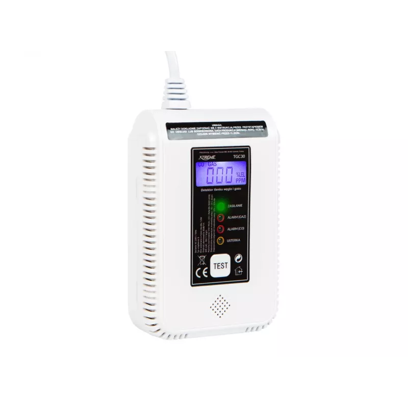 BLOW TGC30 WiFi Tuya vingugaasi- ja gaasidetektor — LCD, 85 dB, juhtmega, pinnale paigaldatav, valge