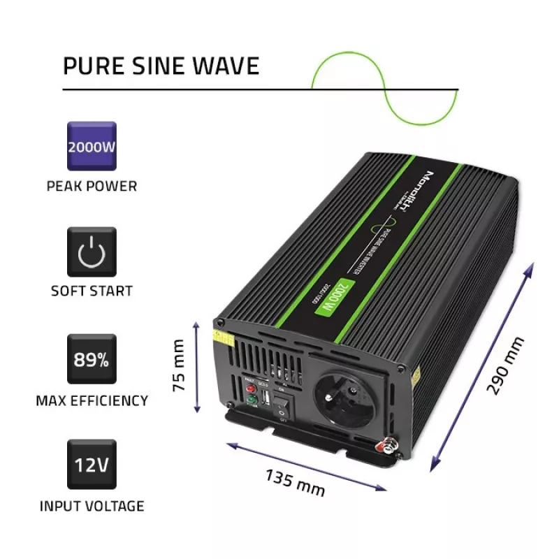 Qoltec Monolith 2000 W must autoinverter 12 V