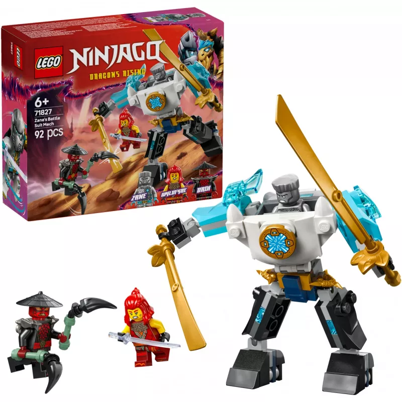 LEGO NINJAGO komplekt 71827 Zane'i lahingülikonna mech, 92 detaili, 2 minifiguuri, kõrgus 100 mm, vanus 6+