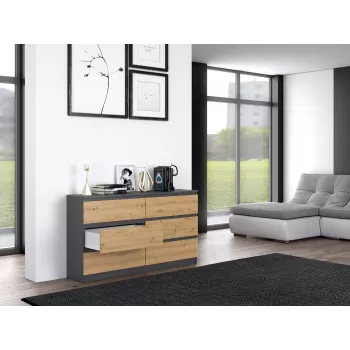 Kummut Top e Shop M6 140 ANT/ART, 6 sahtlit, antratsiit tamm, 1380×750×400 mm