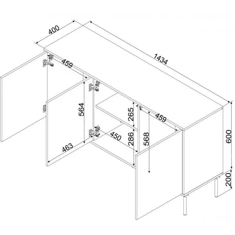 Kummut cama meble INSERTO 3D 143,5×40×80 cm must LED-valgustusega, puitlaastplaat, 16 mm raam