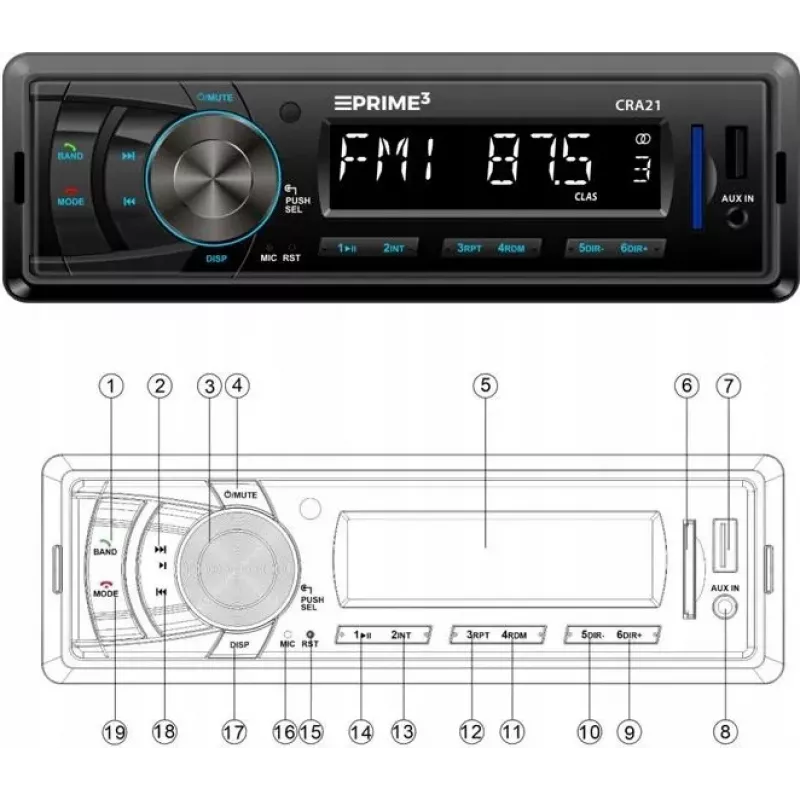 Auto FM-raadiovastuvõtja PRIME3 CRA21 BT Bluetooth FM-tuuneri ja Bluetooth-ühendusega