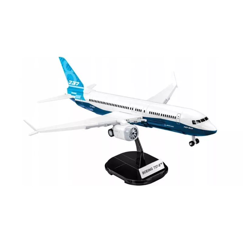 Ehituskomplekt Cobi Boeing 737-8 — 340 osa, soovitatav vanus 7+, sinine ja valge
