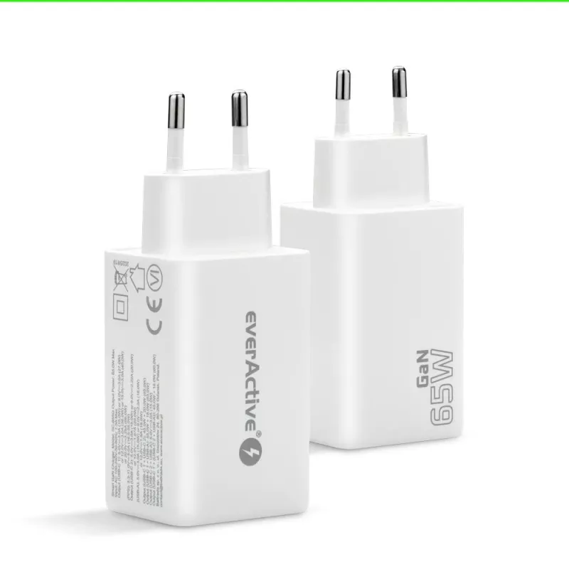 Toiteadapter everActive SQ-655Q 65W, 1×USB-A + 2×USB-C kiirlaadimine