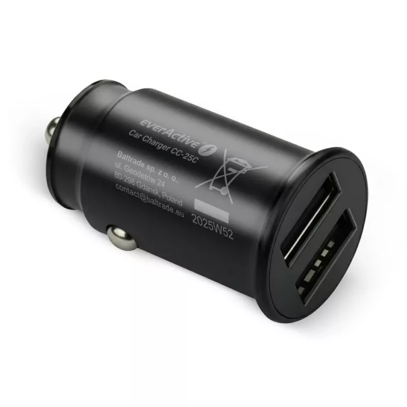 Autolaadija everActive CC-25C 2x USB-A + USB-C, 12 W, auto USB-toiteadapter