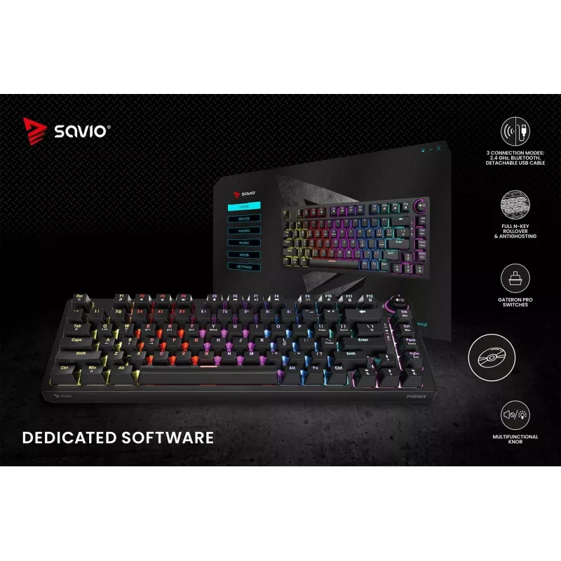 Savio Phenix SAVGK-RED mänguklaviatuur USB RF juhtmevaba Bluetooth QWERTY