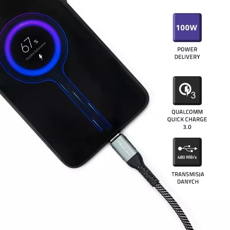 USB-kaabel Qoltec 52358 1.5 m USB-C must USB 2.0 0,48 Gbit/s