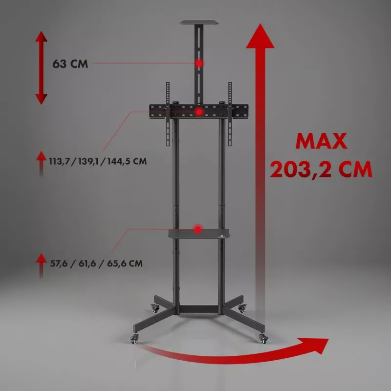 Maclean mobiilne TV alus/kärul, kaamerariiuliga, ratastel, 37-70, max koormus 45kg/5kg riiul, max VESA 600x400, MC-113 B