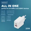 AC-USB-laadija DIGITUS 20 W, 1x USB-C, 1x USB-A, sisend 100–240 V, valge