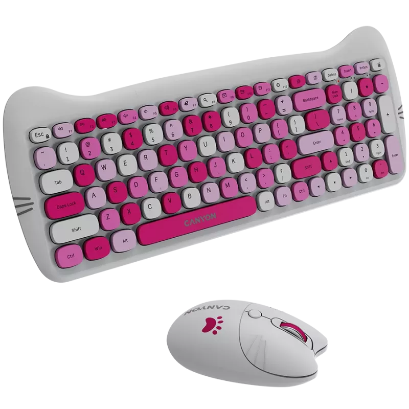 Juhtmevaba klaviatuuri ja hiire komplekt CANYON HSET-W6 Roosa Kitty Edition