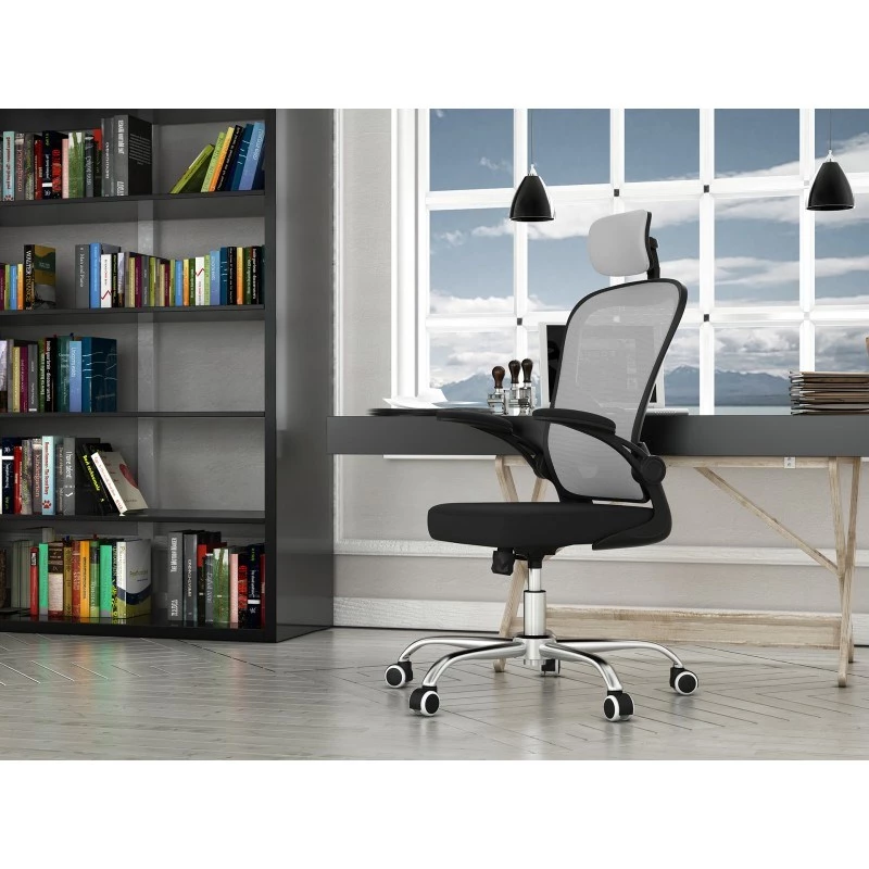 Top e shop DORY SZARY kontoritool – polsterdatud iste, võrk seljatugi, 650×620 mm, kõrgus kuni 122 cm