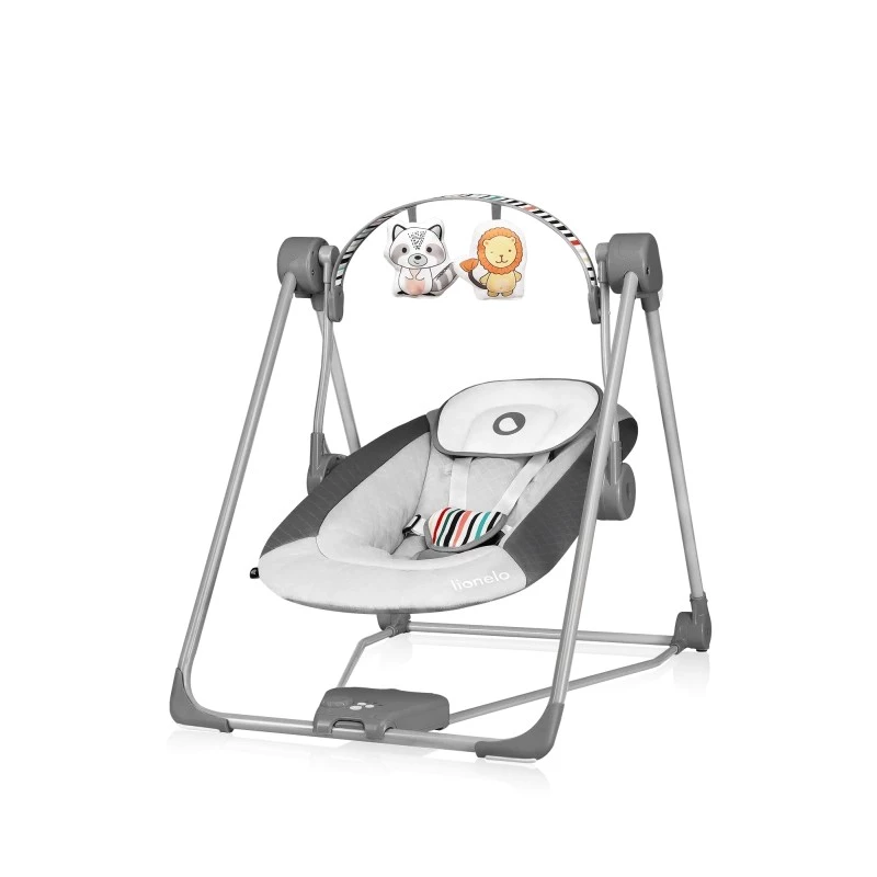 Baby bouncer Lionelo OTTO COZY hall — kompaktne beebikiik, pehme iste, turvarihmad