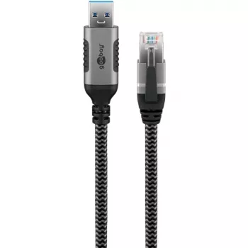 Wentronic goobay - võrgukaabel - USB Type A (M) RJ-45 (M) - 1,0 m - 6 mm - FTP - CAT 6 - USB 3,0 - punutud kaabel - must, hõbedane (70299)