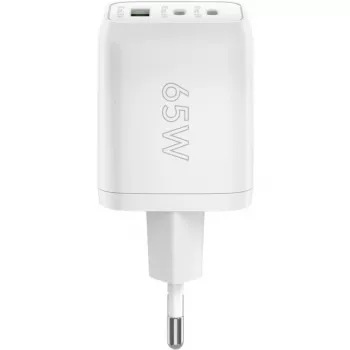 USB-C kiirlaadija Nano, PD, GaN, 65 W (valge, 1x USB-A, 2x USB-C PD, Charge 3.0)