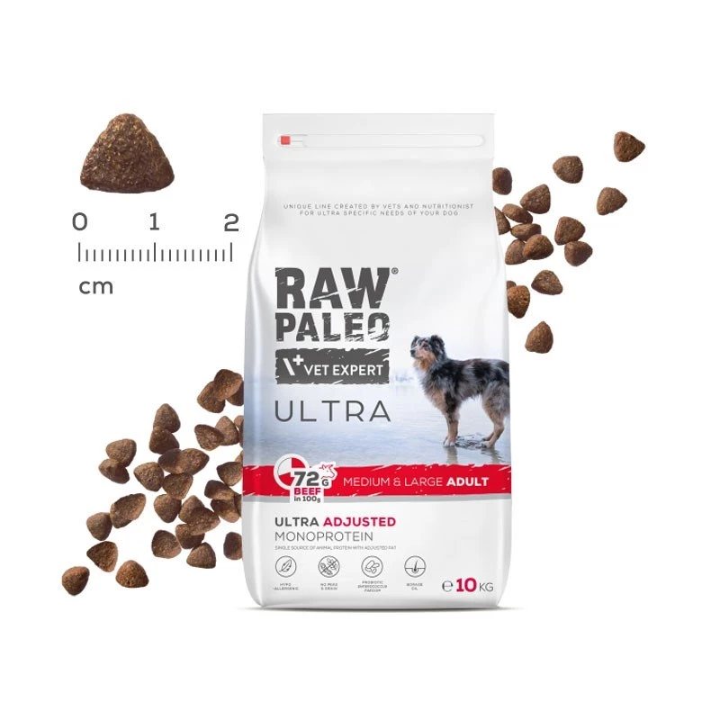 RAW PALEO Ultra Medium&Large Adult Beef - kuiv koeratoit - 10 kg