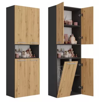 Vannitoa hoiukapp Top e Shop NEL 1K DK ANT/ART KP — Grafiit/tamm, vabalt seisev, 5 riiulit, 600×300×1740 mm