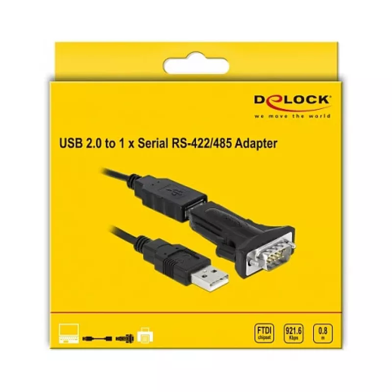 Jadakaabel DeLOCK 66286 USB Type-A DB-9 Must 0,8 m