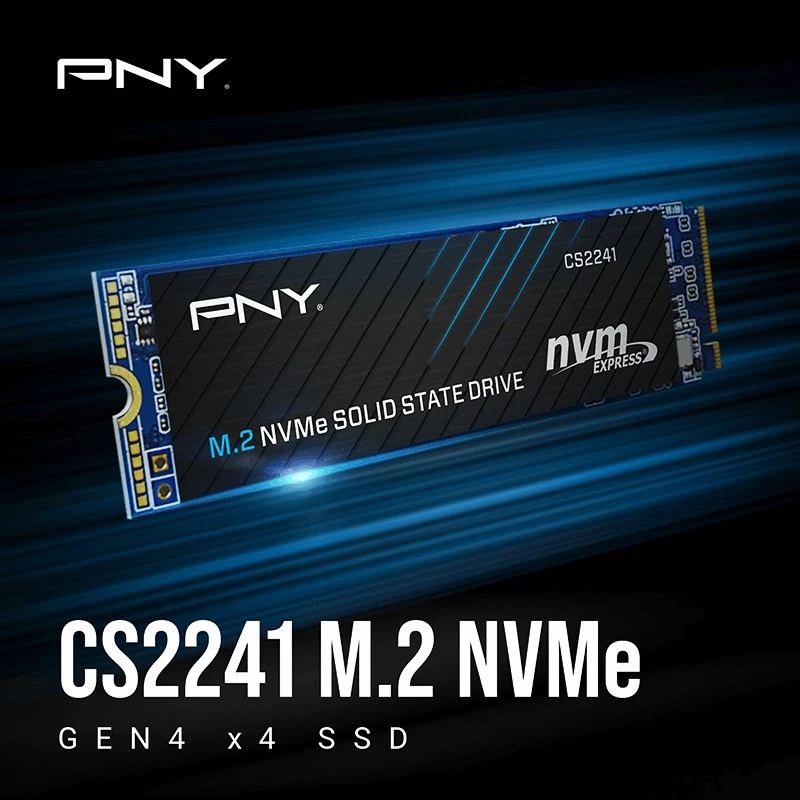 SSD PNY CS2241 M.2 NVMe PCIe 4.0 1TB — lugemiskiirus 5100 MB/s, kirjutamiskiirus 3200 MB/s