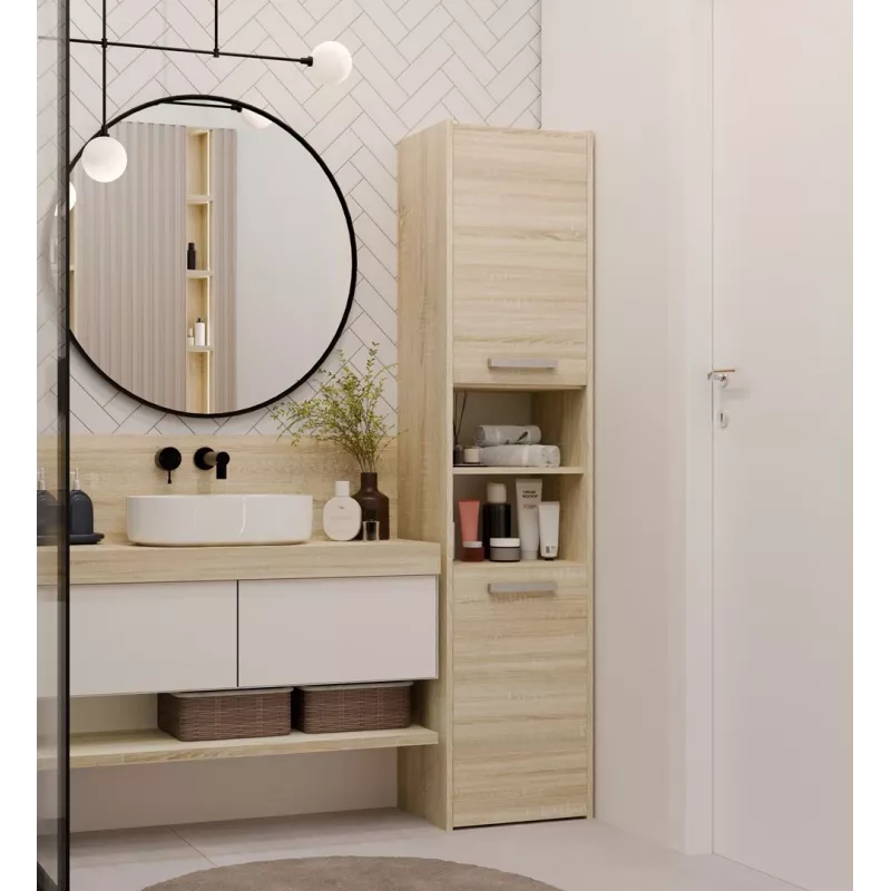 Vannitoa hoiukapp top e shop S40 SONOMA — tammepuust raam, vabaltseisev, 6 riiulit, 400×300×1700 mm