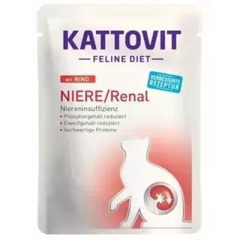 Märg kassitoit KATTOVIT Feline Diet Niere/Renal veiselihaga 85 g — veterinaarne neerudieet täiskasvanud kassidele, 80% niiskust, 6% valku